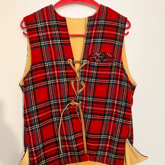Vintage wool plaid and corduroy reversible lace up vest handmade 1960s vintage - Picture 1 of 8